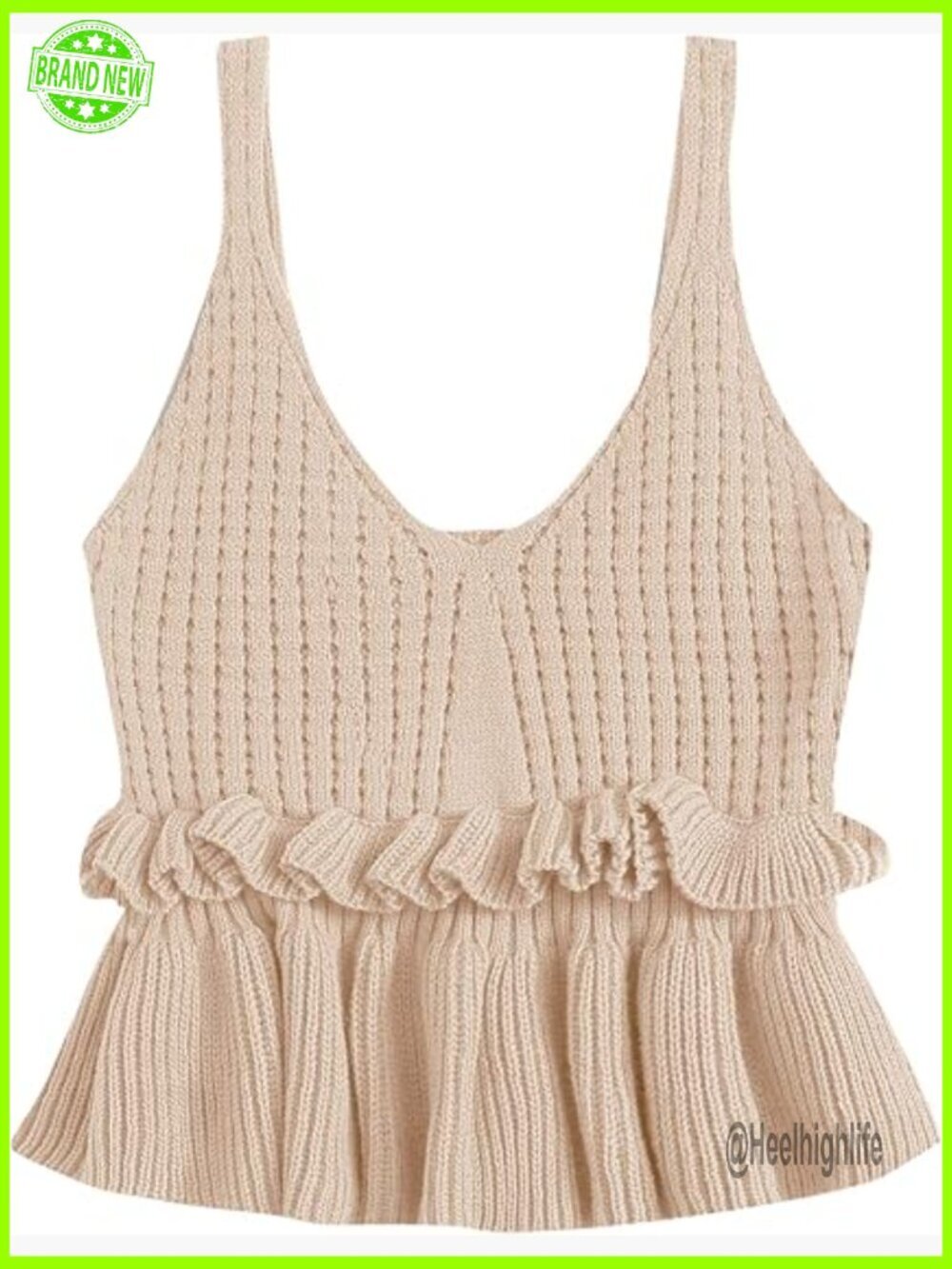 Sleeveless Peplum Crop Top Ruffle Hem Knit Sweater Vest Slim Fit